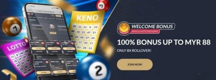 Keno and Lotto Games Bonus 100% up to RM88