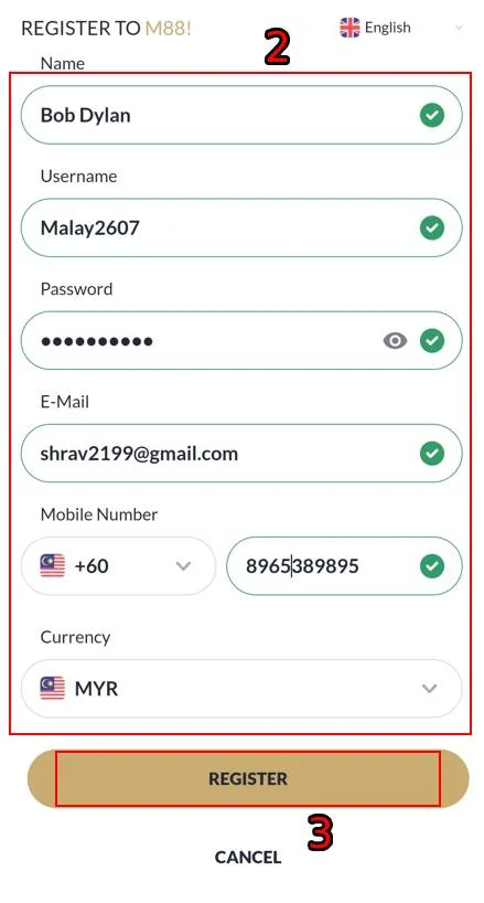 Step 2: Complete the M88 Registration Form