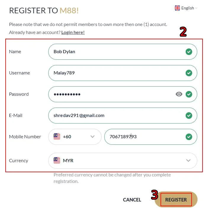 Step 2: Complete the M88 Registration Form