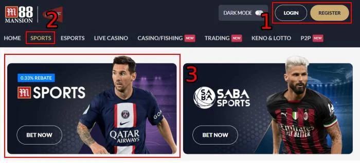 Step 1: Register on M88 & Select M-Sports to Bet